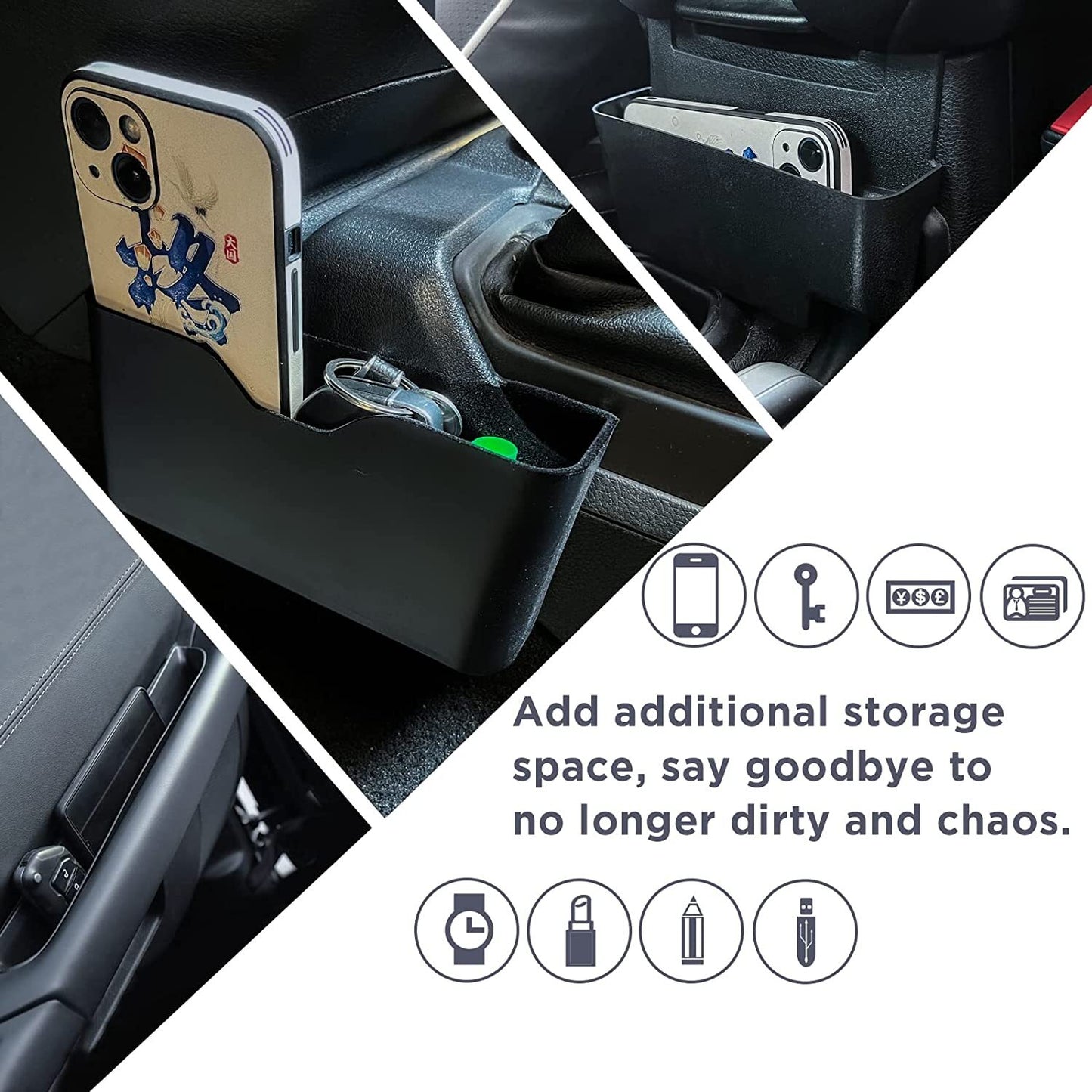 3-Pack Interior Organizer Shifter Storage Box for Jeep for Wrangler JL JT 2018-2023 Q