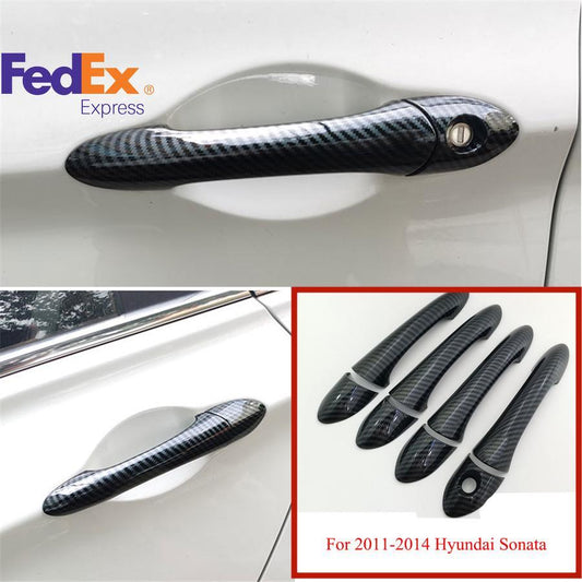 1Set ABS Glossy Car Carbon Fiber Look Door Handle Cover Trim for Hyundai Sonata