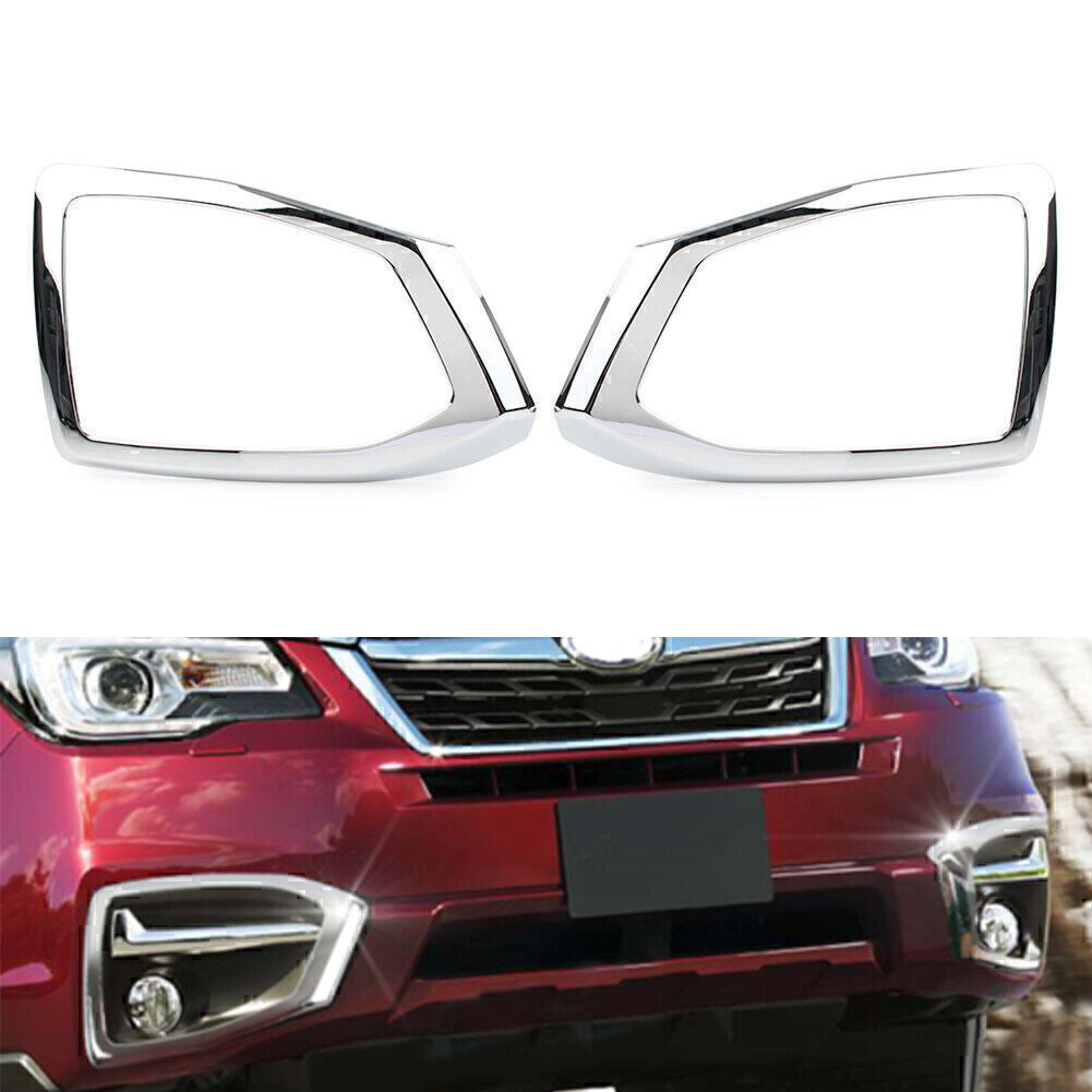 2X Car Front Fog Light Bumper Lamp Cover Trim for Subaru Forester 16-18 Chrome