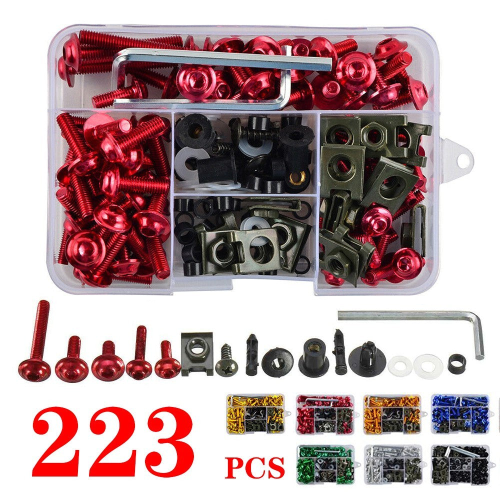 223PCS Fit For ZX6R 7R 250 Motorcycle Red Complete Fairing Screws Nut Bolts Kit