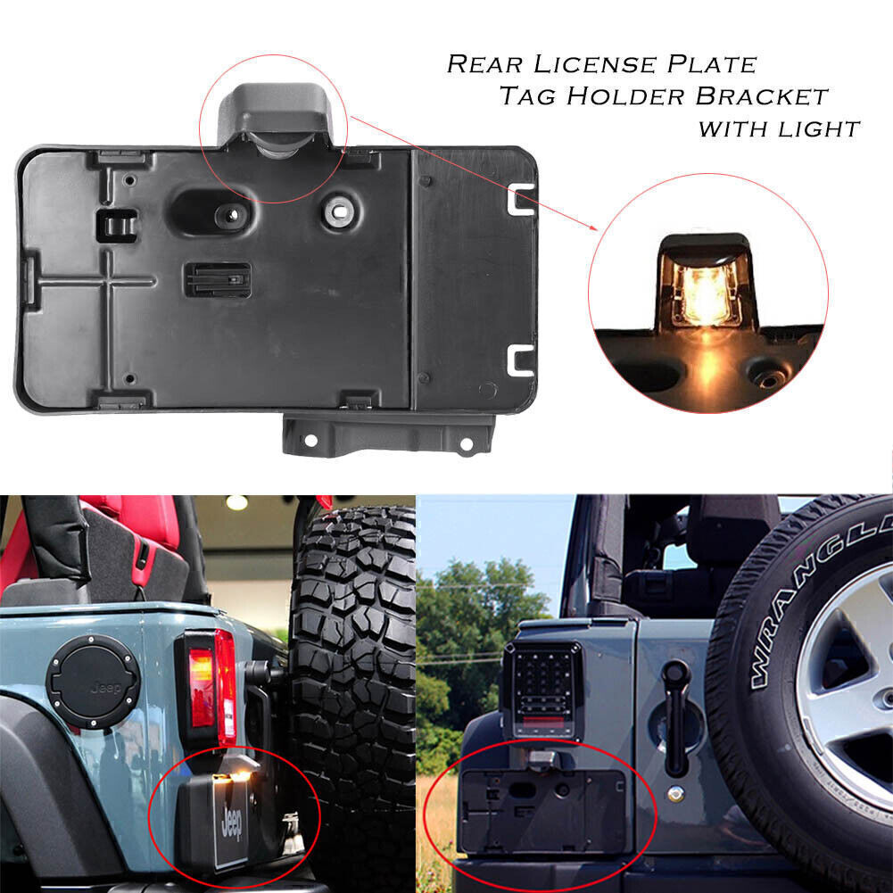 Rear License Plate Mount Bracket w/ LED Light for Jeep for Wrangler 2007-2015 08 09 Q