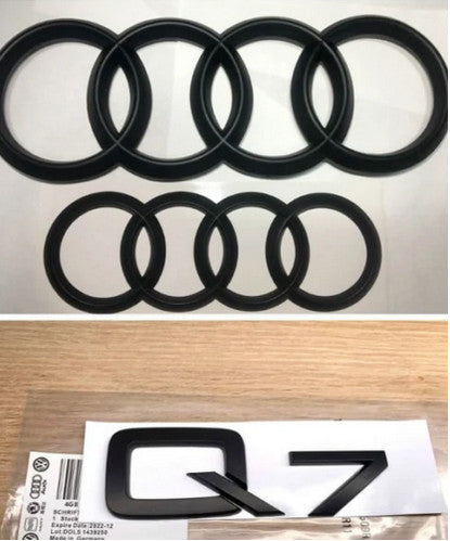 for Audi Q7 Ring Set Badges, Front Cover, Rear Boots, Trunk BBQ Badge, Matte Black