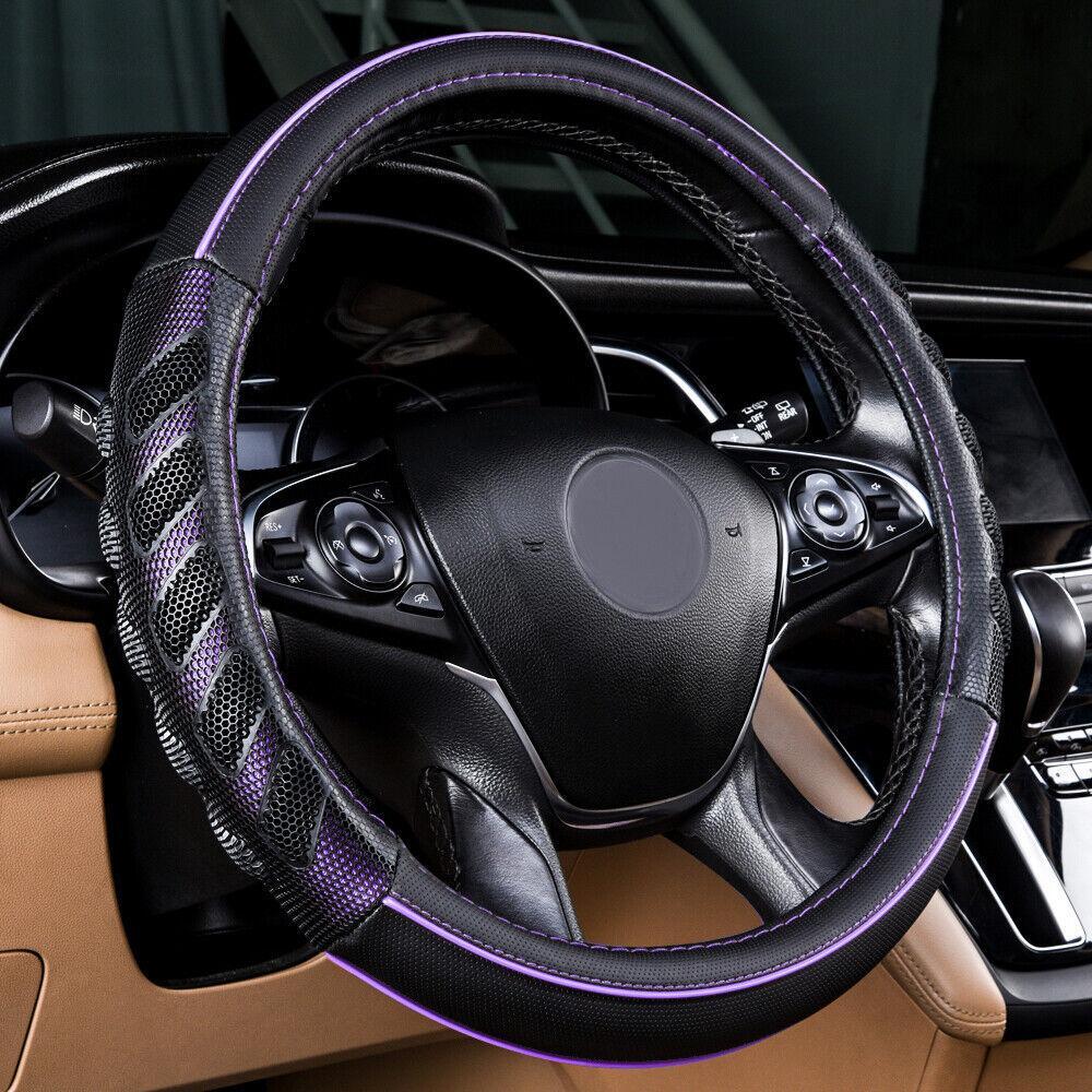 Purple and black sporty car steering wheel cover leather universal car accessories - n