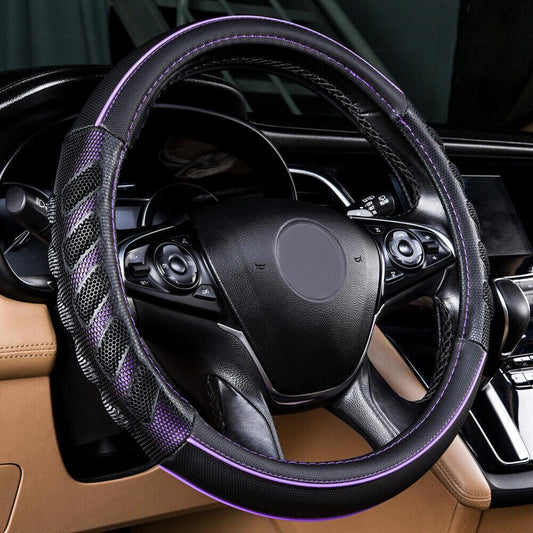 Purple and black sporty car steering wheel cover leather universal car accessories - n
