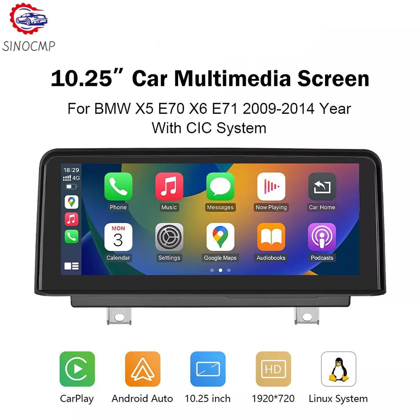10.25 CarPlay Car TouchScreen For 2011-2013 for BMW X5 E70 X6 E71 CIC Android Auto