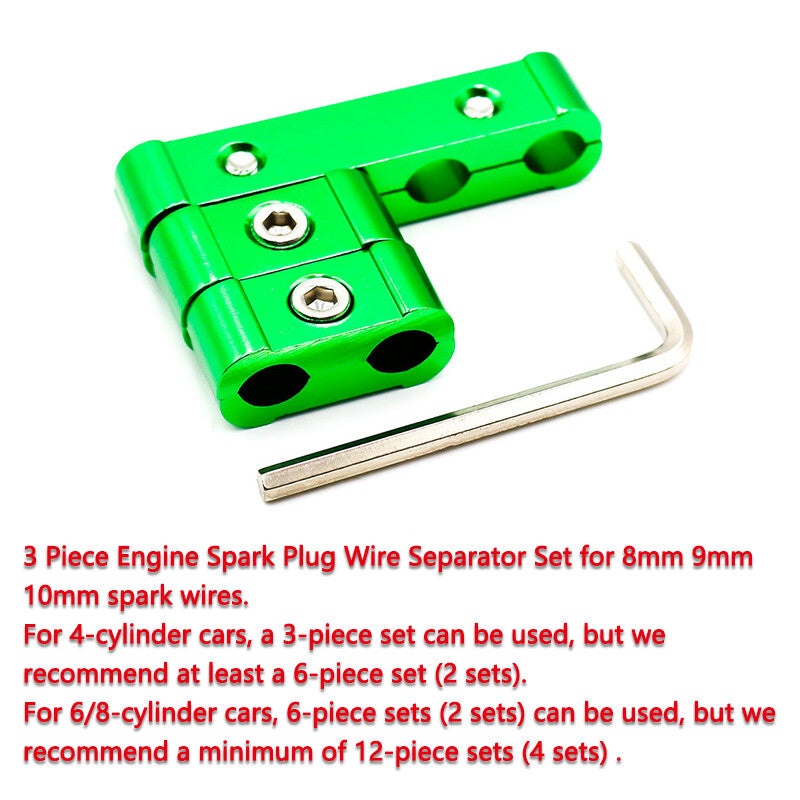 3Pcs Aluminum Engine Spark Plug Wire Separator Divider Organizer Clamp Kit Green Q