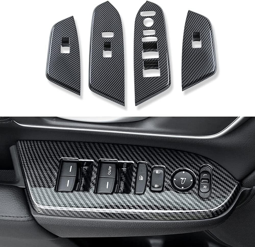 4-Piece Carbon Fiber Black Car Door Switch Panel Cover Lock Trim for Honda CRV 17-22- n