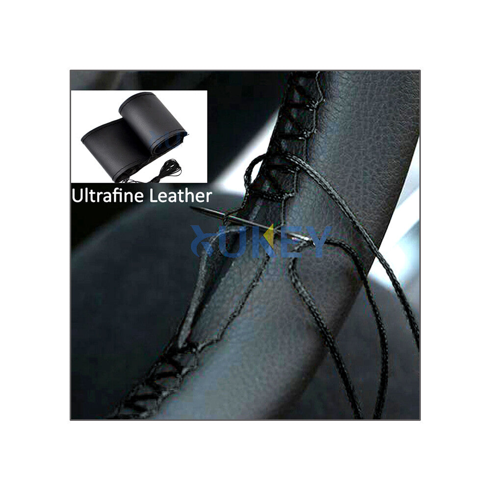 Steering wheel cover black steering wheel protector car steering wheel cover leather lace-up 37-38 cm Q