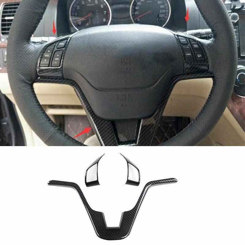 Carbon Fiber Steering Wheel Button Cover Trim 3PCS for Honda CR-V CRV 2007-2011