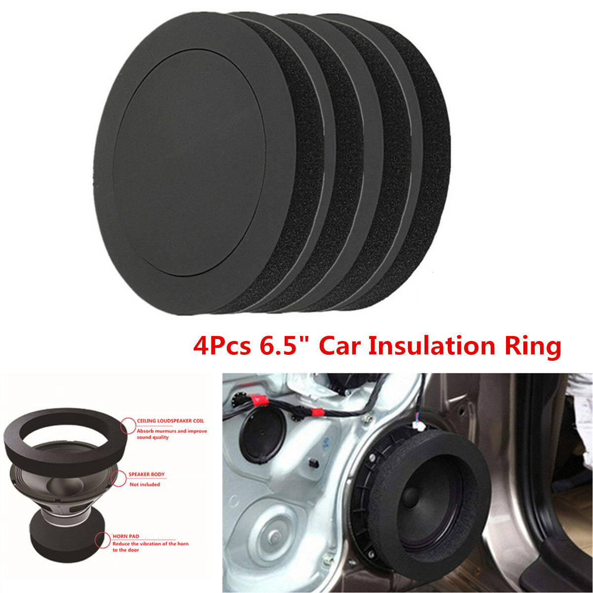 4x 6.5 Car Door Speaker Bass Ring Foam Woofer Pad Noise Sound Wave Accessories