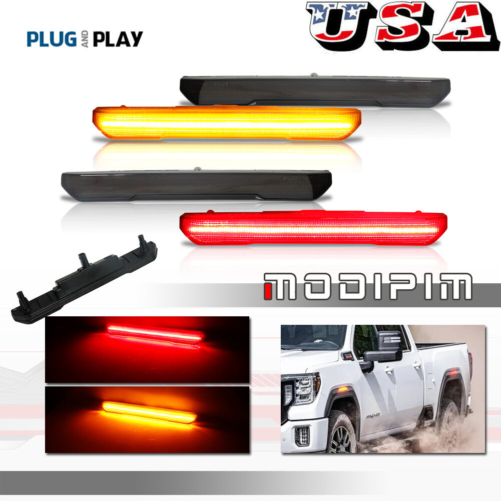 Smoke Lens Amber/Red LED Side Marker Light Kit for 2020+ for GMC for Sierra 2500 3500HD- v