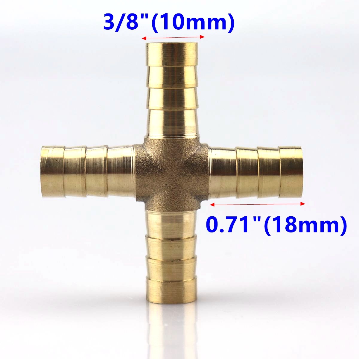 8X HOSE BARB 4 WAY Cross Brass Pipe Fitting Thread Gas Fuel Water Air 3/8 10mm