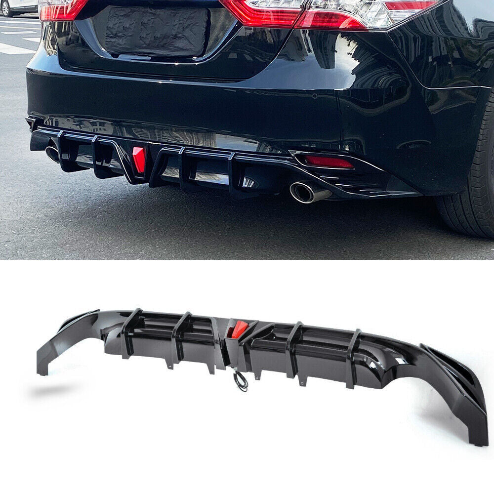 REAR BUMPER DIFFUSER W/ LED LIGHT GLOSSY BLACK FOR 2018-2023 for CAMRY LE XLE n