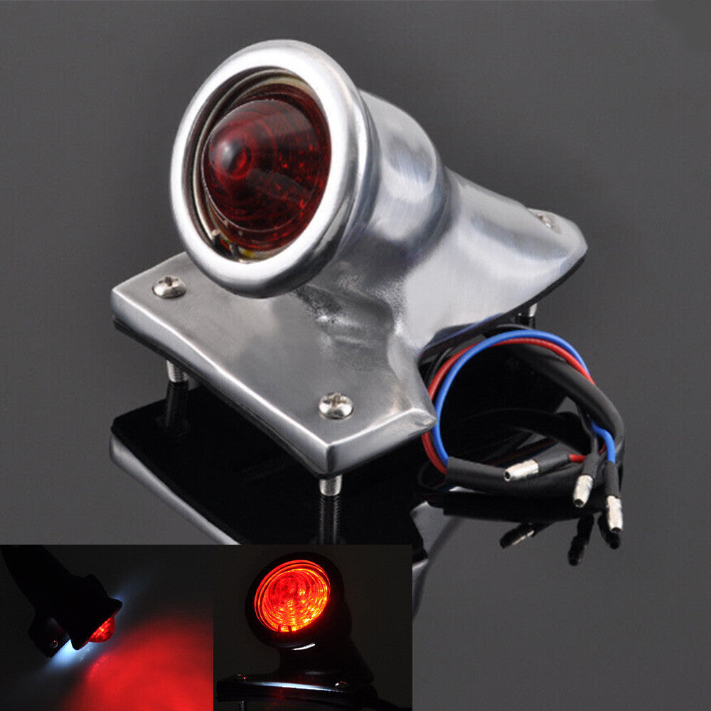 Chrome-finish retro red brake LED taillight bracket for Harley Chopper Bobber n