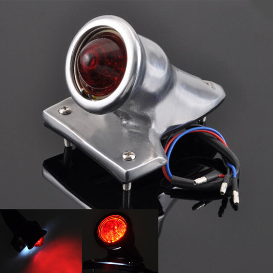 Chrome-finish retro red brake LED taillight bracket for Harley Chopper Bobber n