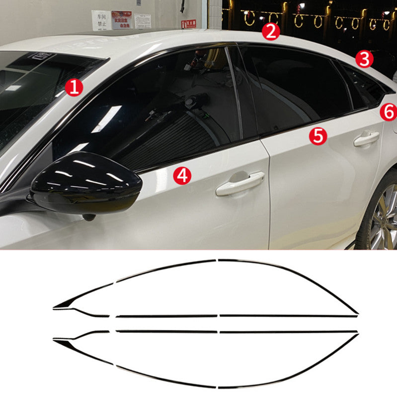 For 18-24 for Honda Accord Black Look Steel Window Frame Strip Trim Accessories Kit