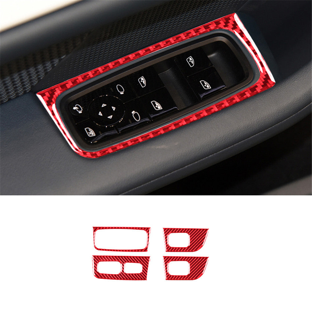 4x Red Carbon Fiber Window Lift Control Cover Trim for Porsche Taycan 2019-2022
