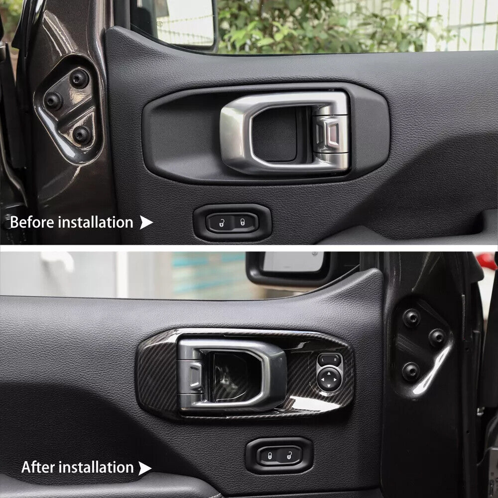 4 x Carbon Fiber Inner Door Handle Bowl Cover Trim for Jeep for Wrangler JL JT 2018+