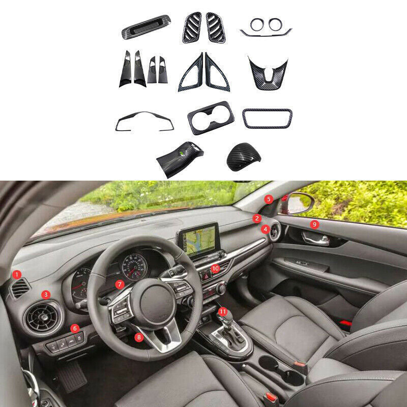 for Kia Forte 2019-2023 Carbon ABS Full Set Interior Decor Cover Kit Trim 18PC B n