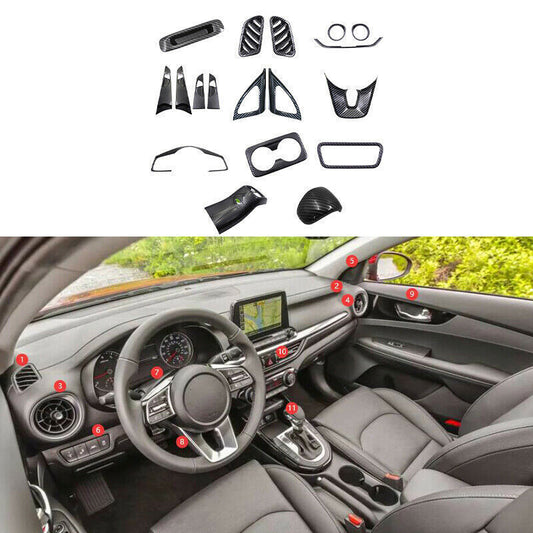 for Kia Forte 2019-2023 Carbon ABS Full Set Interior Decor Cover Kit Trim 18PC B n