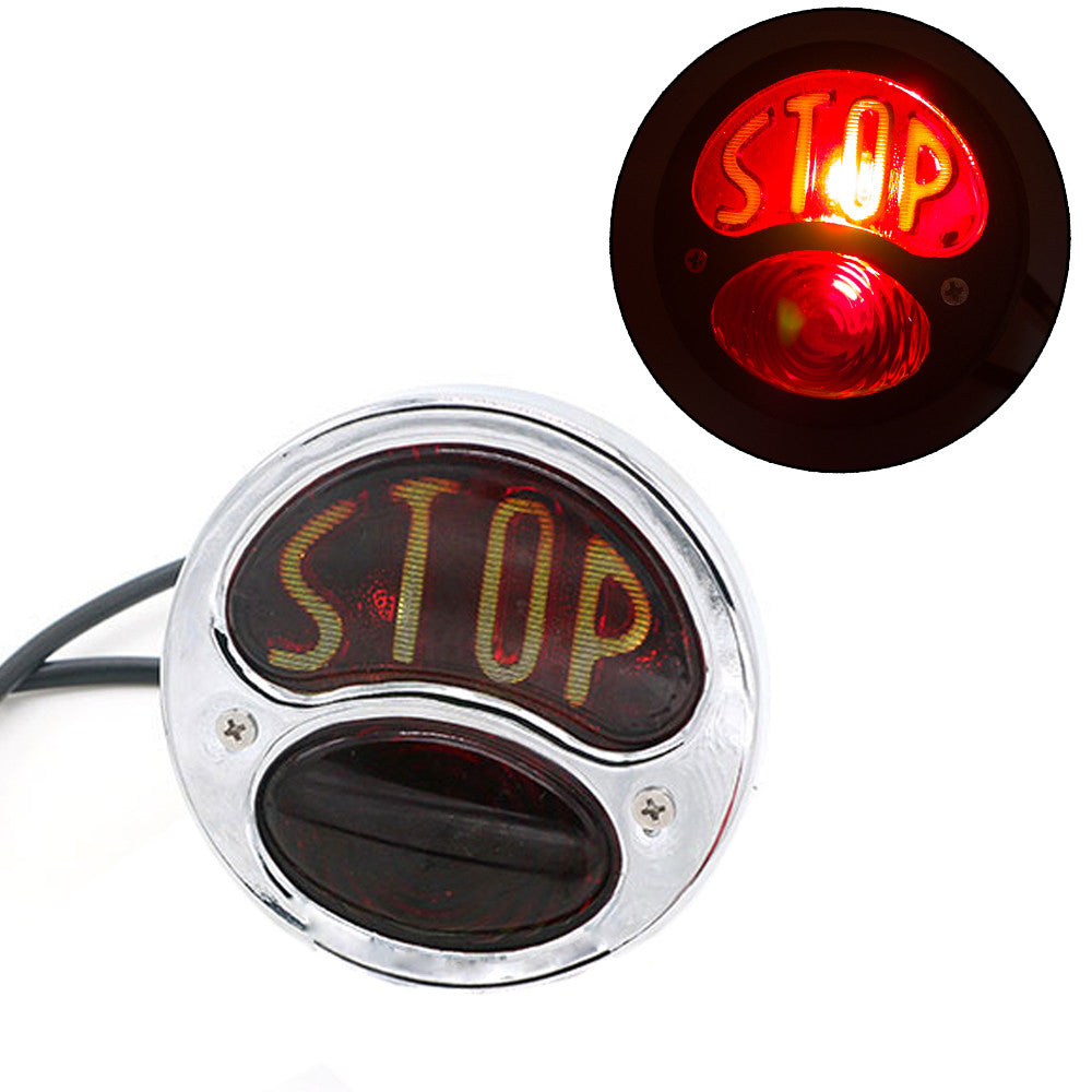 Motorcycle Vintage Chrome STOP Round Tail Brake Light for Harley Cafe Racer Q