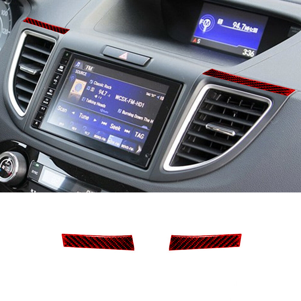 2X Red Carbon Fiber Central Air Vent Side Cover Trim for Honda CRV CR-V2012-2016