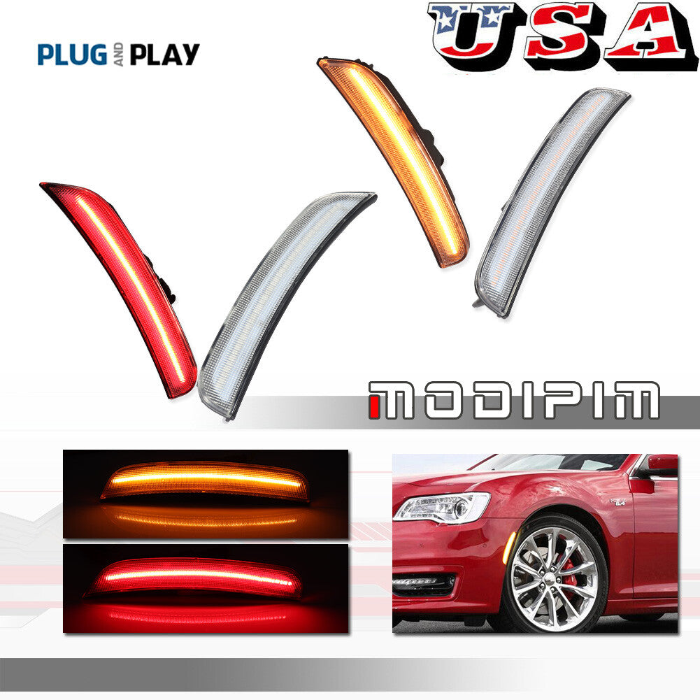 for for CHRysler 300 300C 2015-up Clear Front Amber Rear Red LED Side Marker Lights - v
