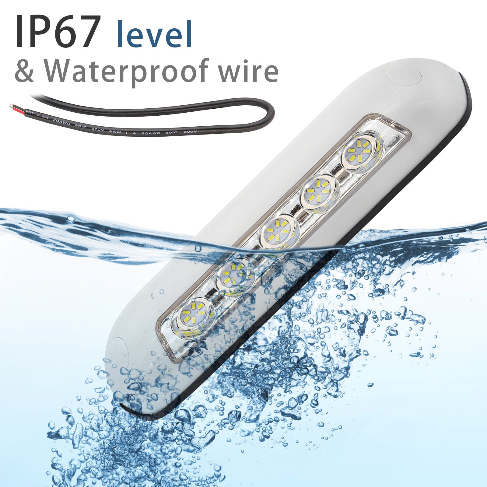 30 LED Outdoor Lamp Light 12V/24V 20cm 6500K Waterproof Caravan & RV Q