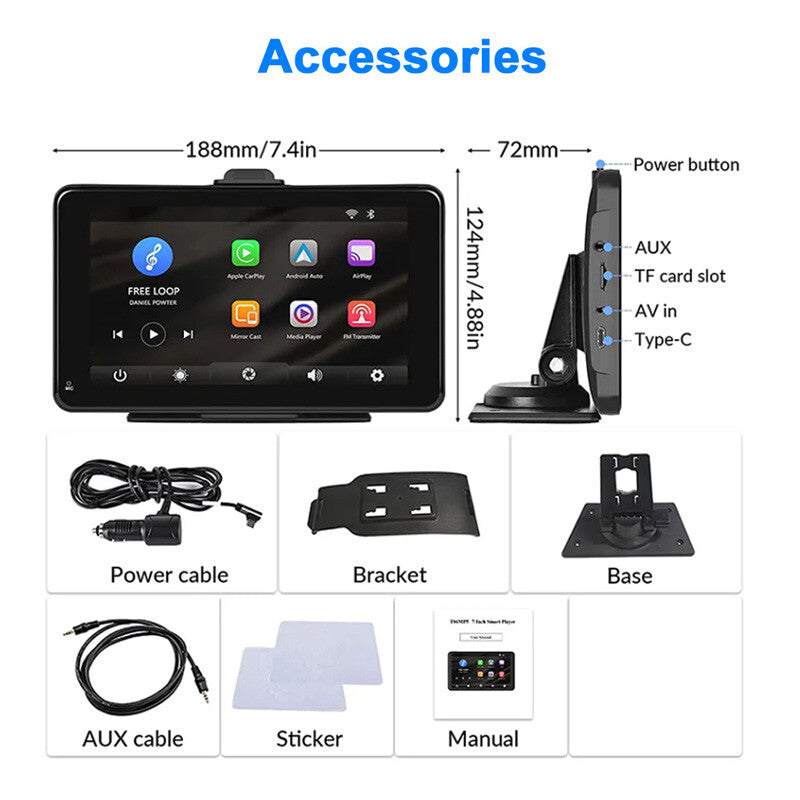 7-inch portable touchscreen car wireless car display radio Bluetooth USB TF AUX n