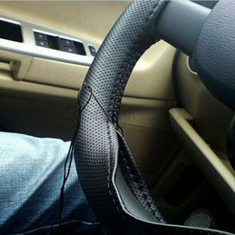 Car steering wheel cover 38 cm leather woven needle thread car cover Q