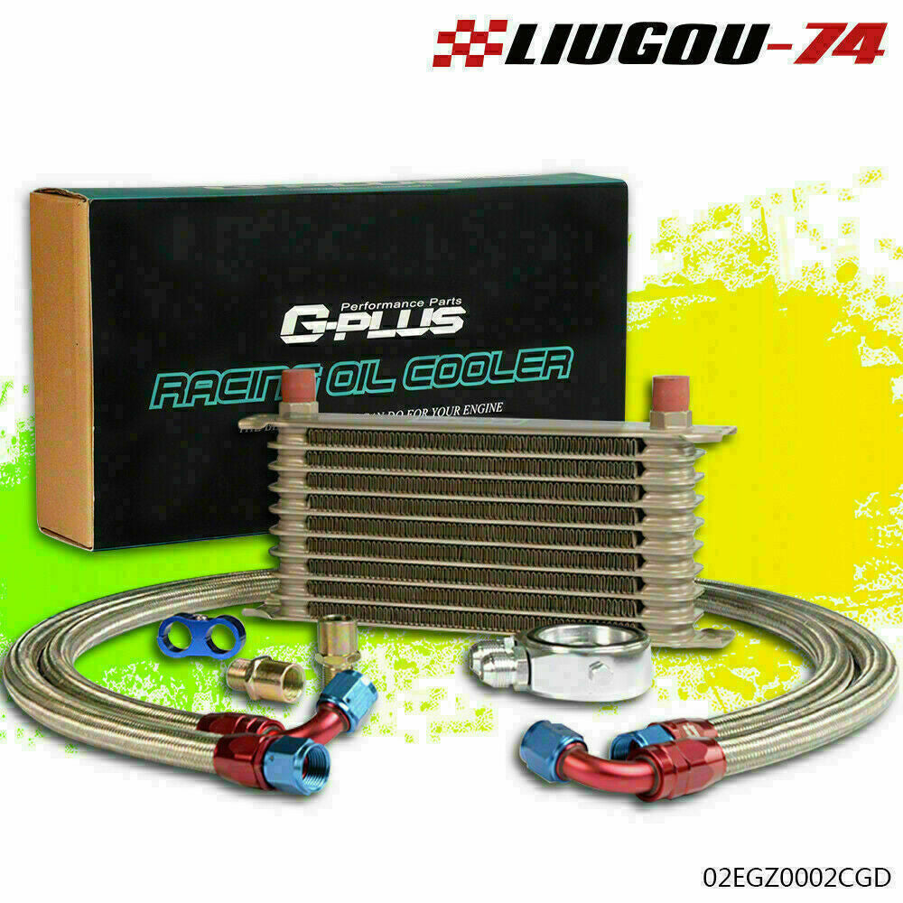 10 row universal gold all aluminum engine AN10 oil cooler + filter adapter kit U- v