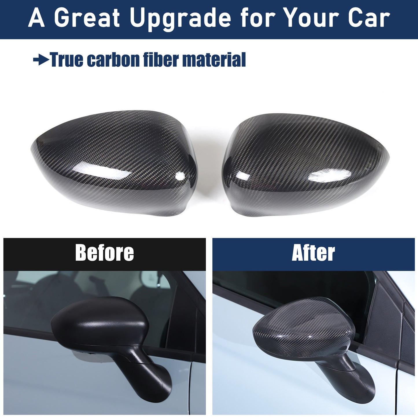 Side mirror cap trim for Fiat 500 500C 2012-2019, carbon fiber, 2 pieces.