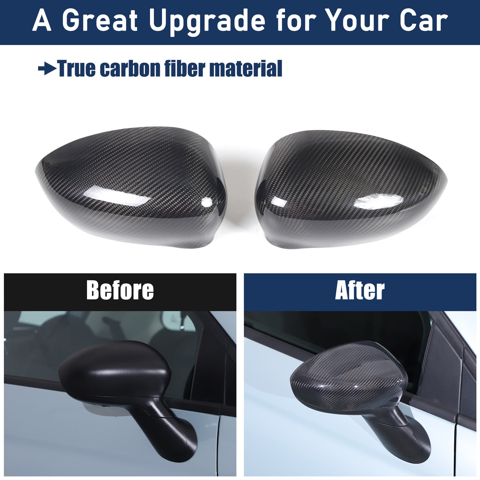 Side mirror cap trim for Fiat 500 500C 2012-2019, carbon fiber, 2 pieces.