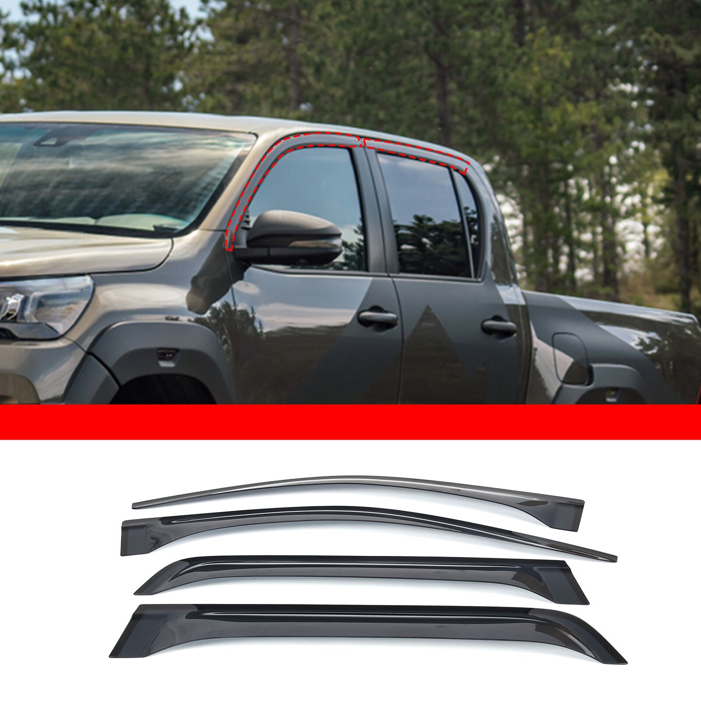 Side window vent sun visor sun rain wind guard ABS compatible with for Toyota Hilux Revo 2022-2023