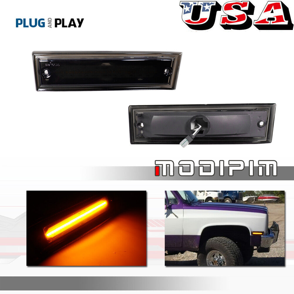 Smoked Amber Front Bumper Side Marker Lights for 81-91 for C10 C20 C30 for GMC - v