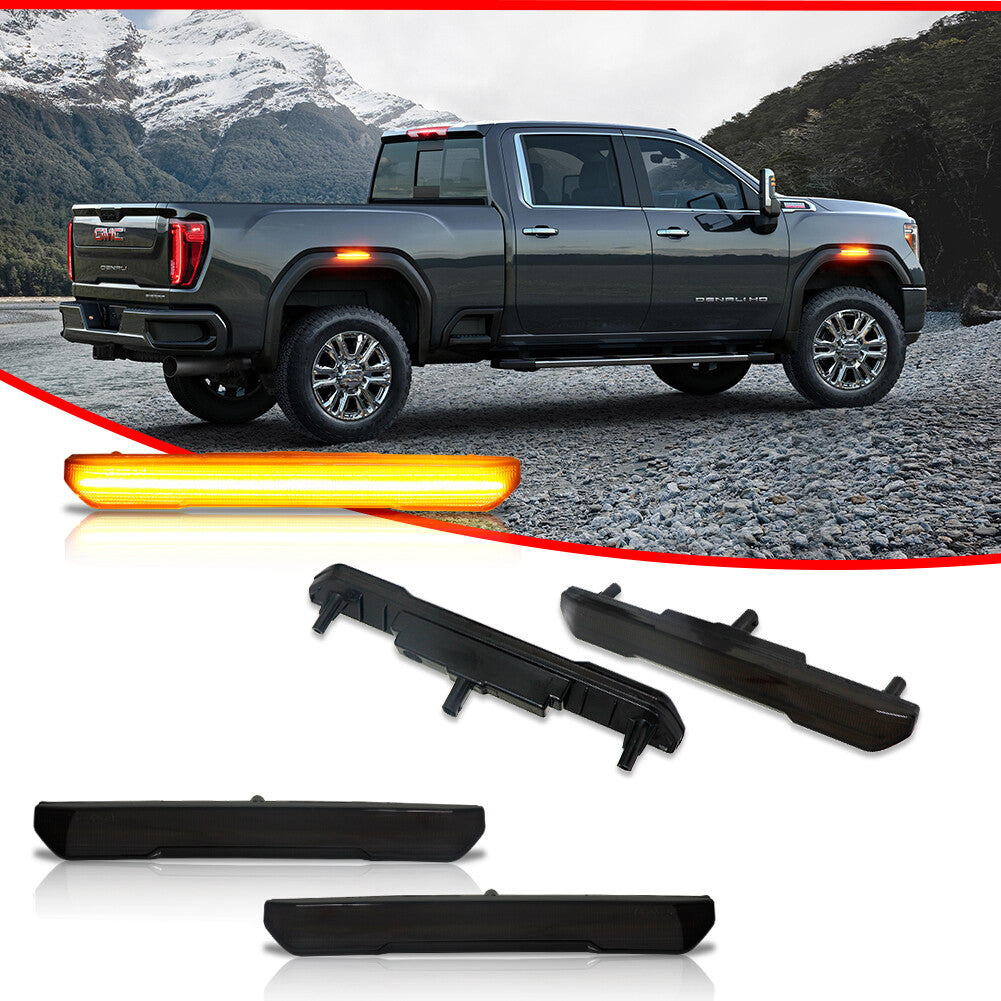 4-piece smoked F/R amber LED side marker light suitable for 2020-2022 for GMC for Sierra 2500 3500HD- v