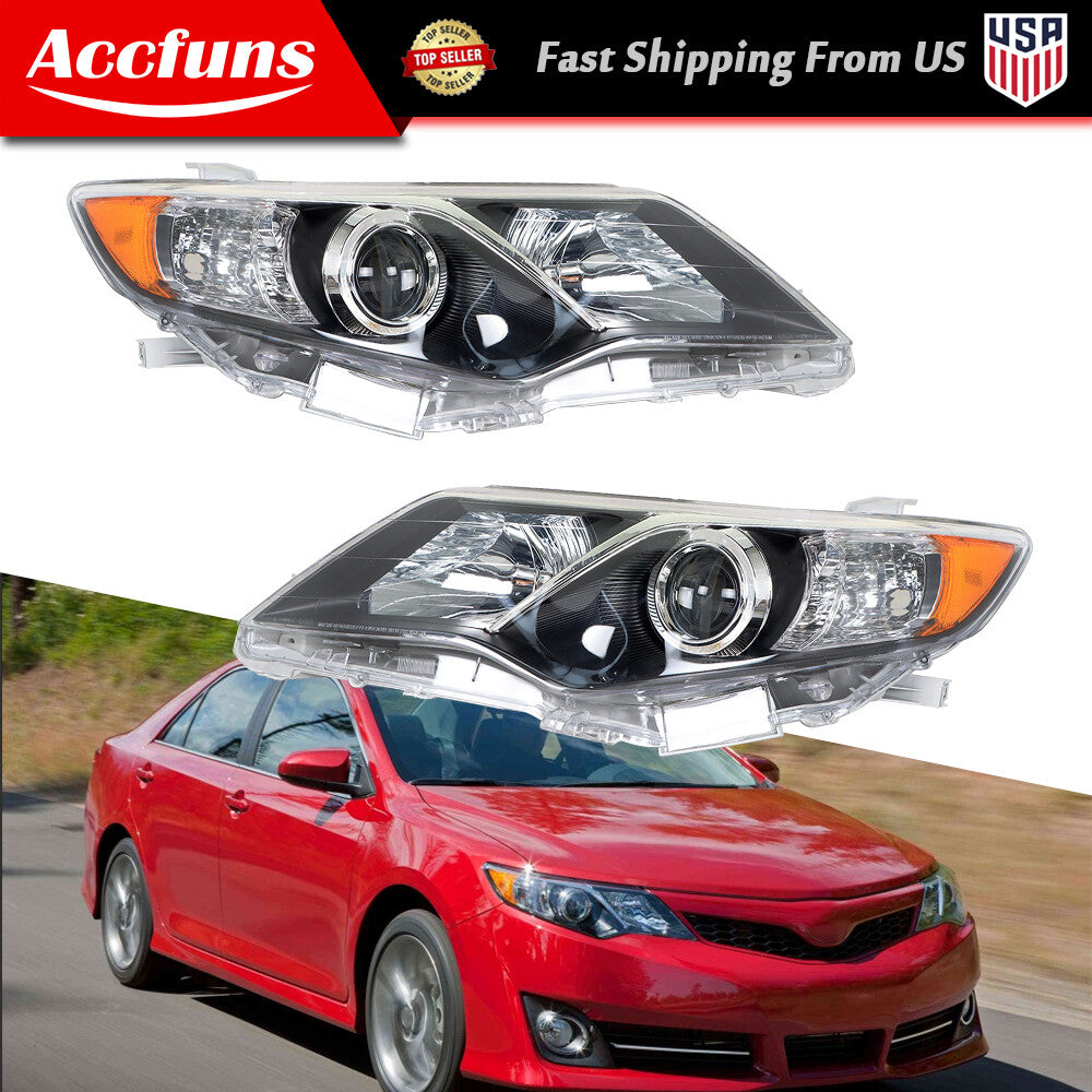 Suitable for 2012-2014 for Camry LH+RH headlights - Replacement halogen black housings n