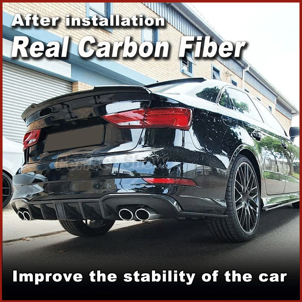 for Audi A3 Sline S3 Sedan 2017-20 REAL CARBON Rear Bumper Diffuser Lip W/Light