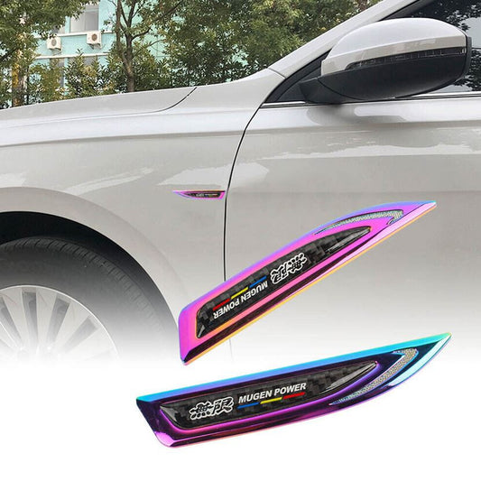 2-piece car side fender badges, rear trunk sticker badges, Mugen Neo chrome carbon