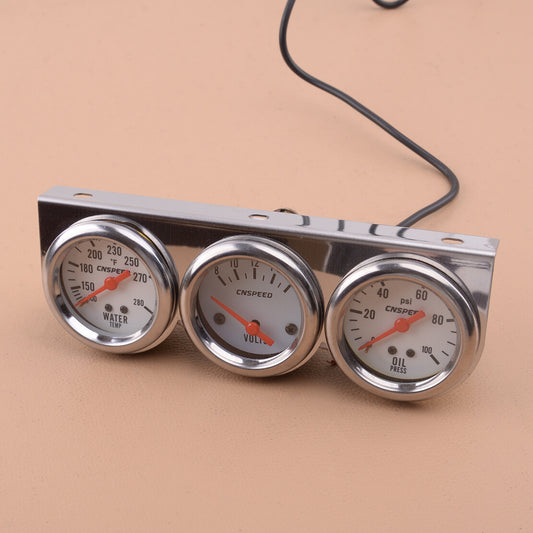 2 52mm Car 3 in 1 Triple Gauge Set Kit Volt Meter Water Temp Oil Pressure v