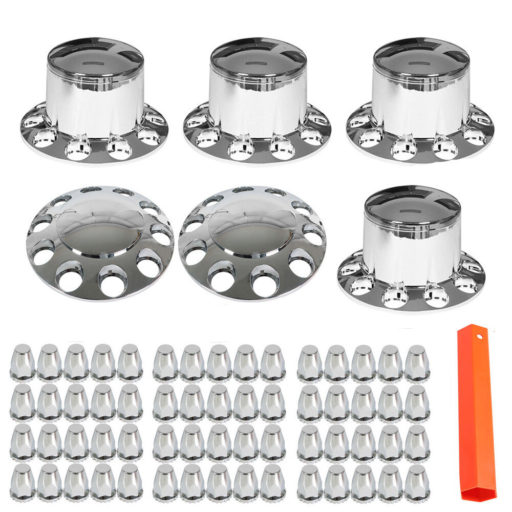 33mm Lug Nuts, Front and Rear Chrome Wheel Covers, Semi-Truck Wheel Kit, Axle Covers - New Product n