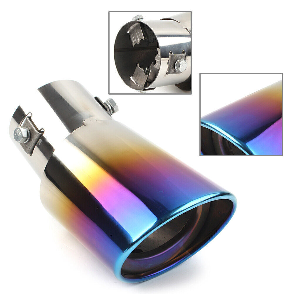 Blue Stainless Steel Rear Exhaust Pipe Tail Muffler Tip Round Accessories Bent Q