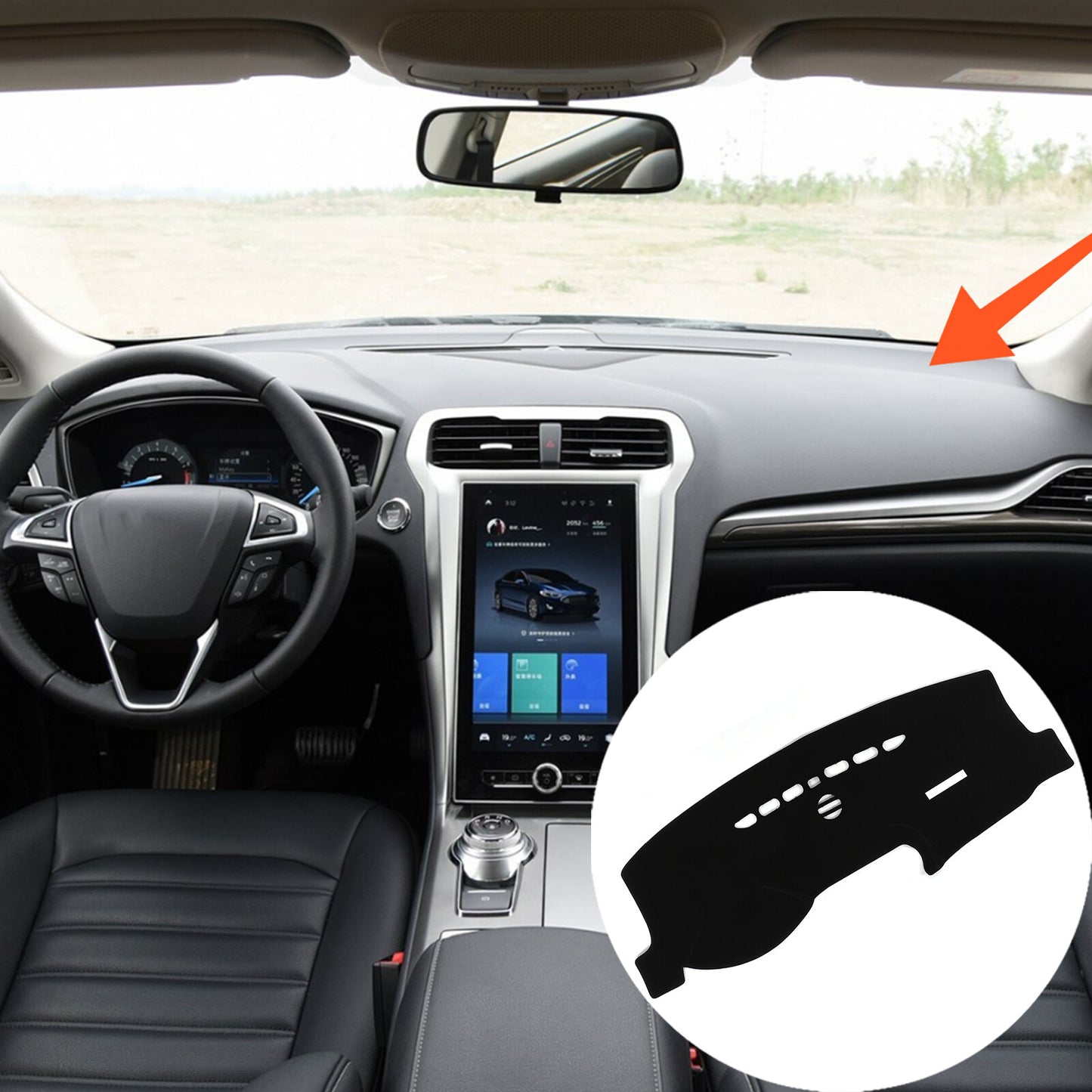 Dash Mat for Mondeo 2013-2020 Car Dashboard Carpet with Sun Protection - Black n