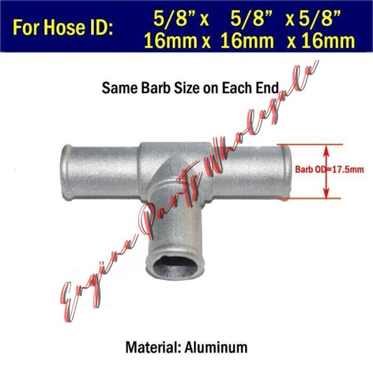 5/8 x 5/8 x 5/8 in 16mm Aluminum Tee Coolant Heater Hose Fitting Water Pipe GL8 Q