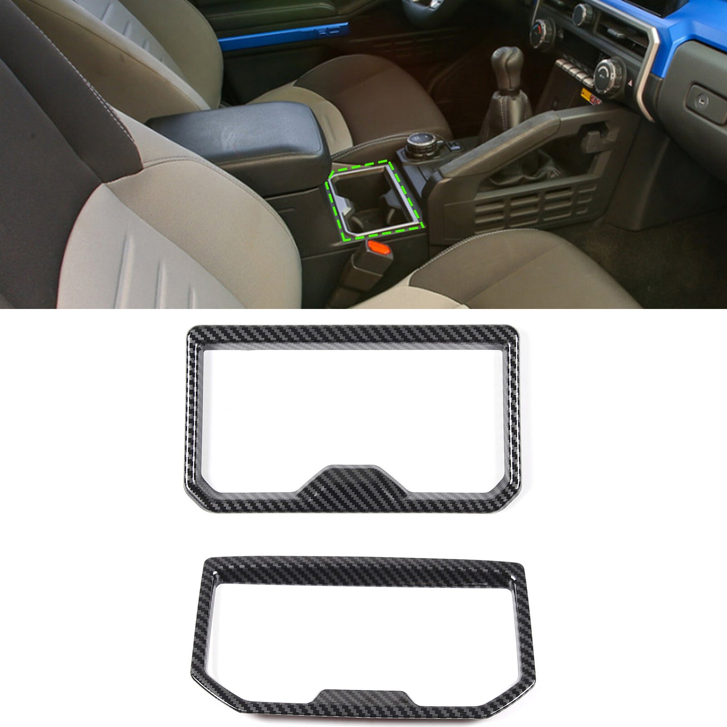 Carbon ABS front and rear cupholder cover trim frame for Tacoma 2024+ n