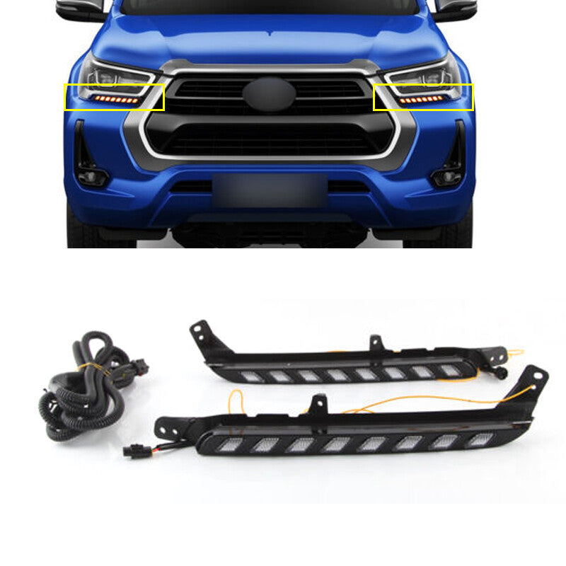 for Toyota Hilux Revo 2020 2021 LED DRL Daytime Running Light w/ Dynamic Turn