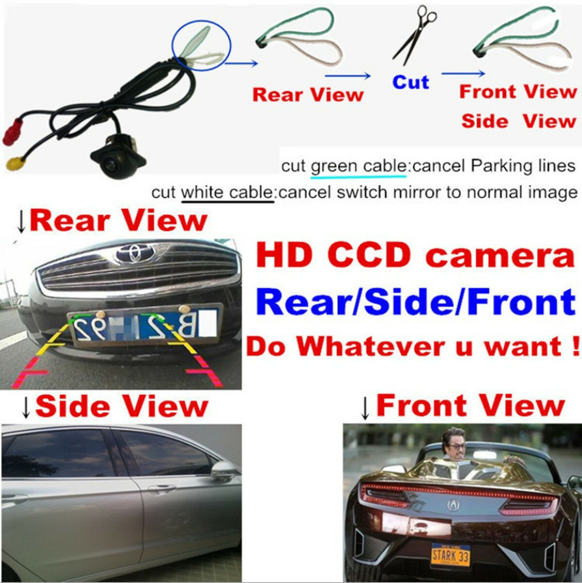 Car Backup Reversing Parking Hole Camera 170° Wide-angle Front Rear Side View