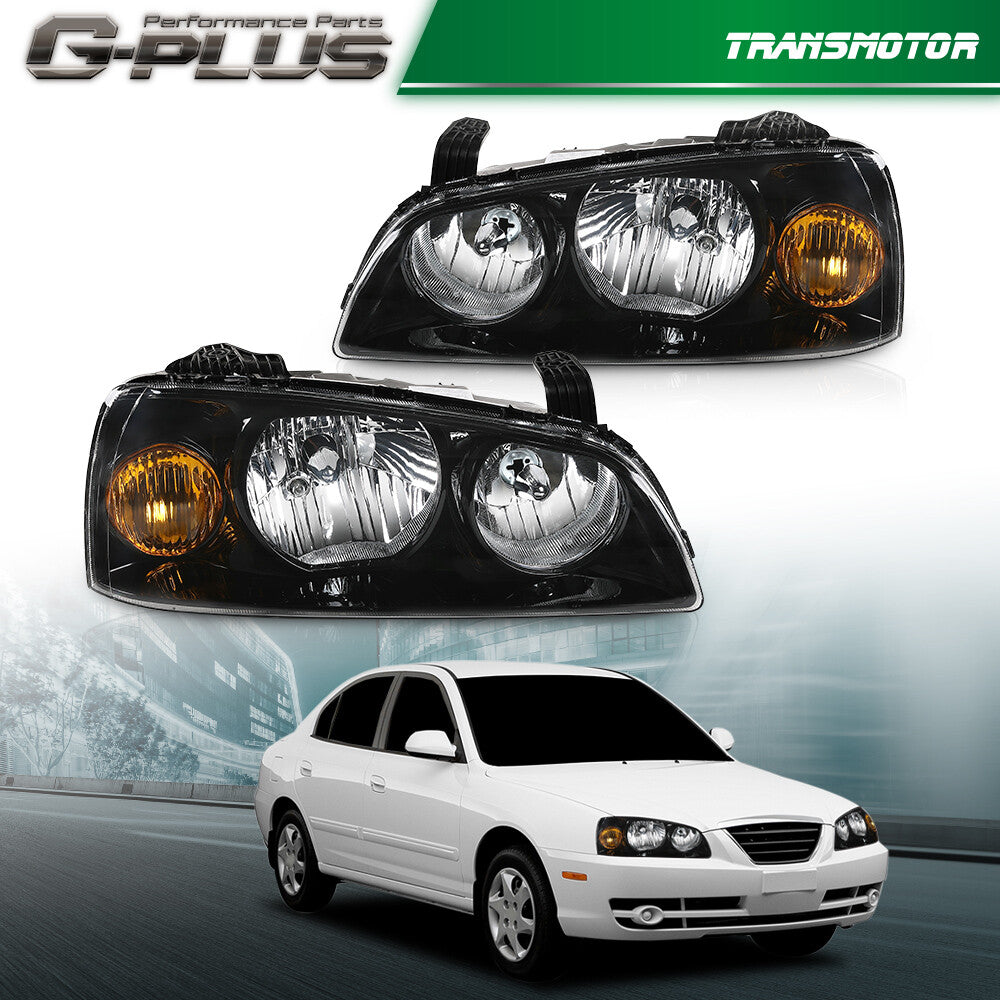 Black Fits 2004 2005 2006 for Hyundai for Elantra Replacement Headlights Left + Right - v