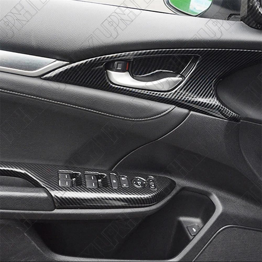 Carbon Fiber Look Interior Door Window Switch Cover Trim for Honda for Civic 2016-20
