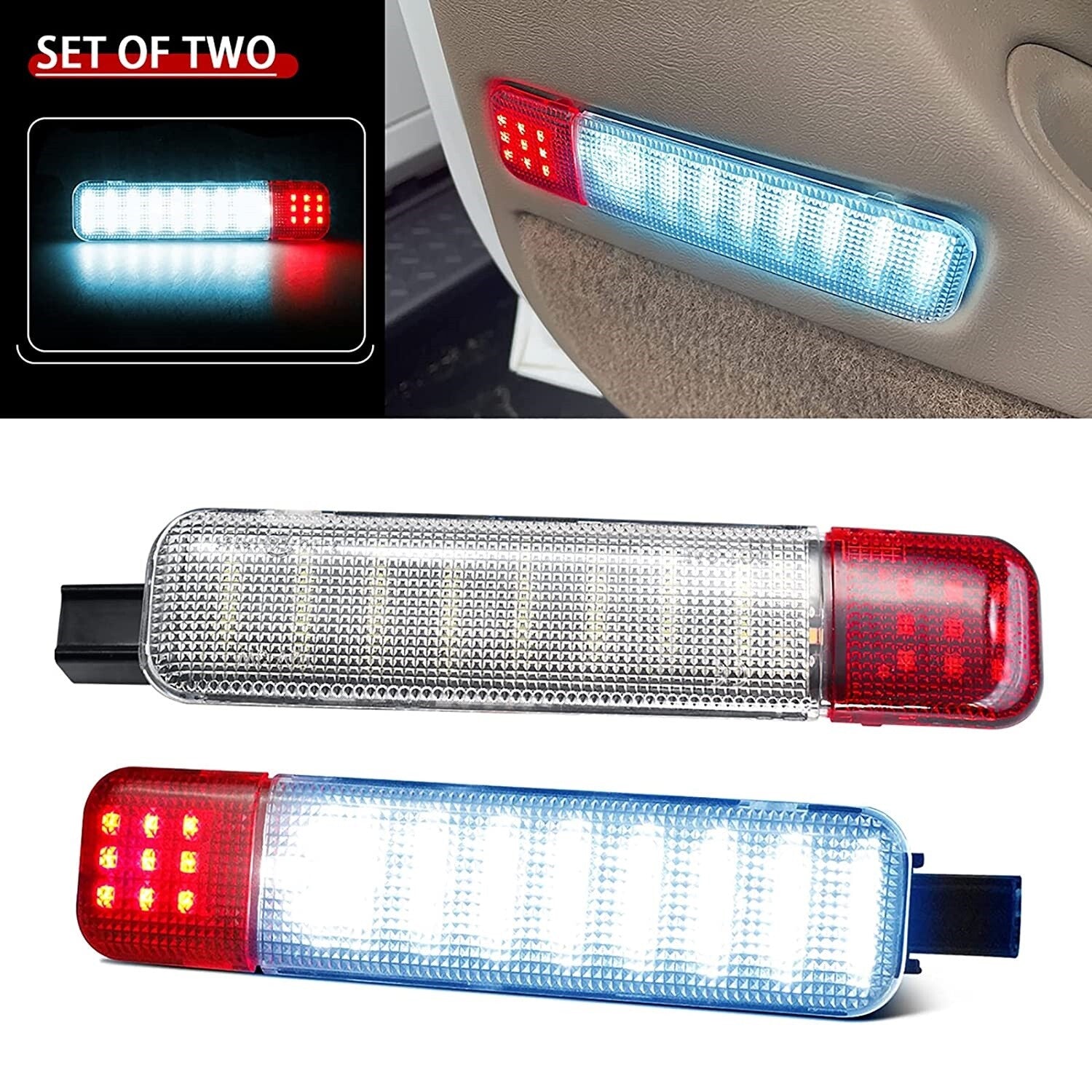 2x Ice Blue Red LED Interior Door Panel Light Courtesy Lamps for Chevy Silverado Q